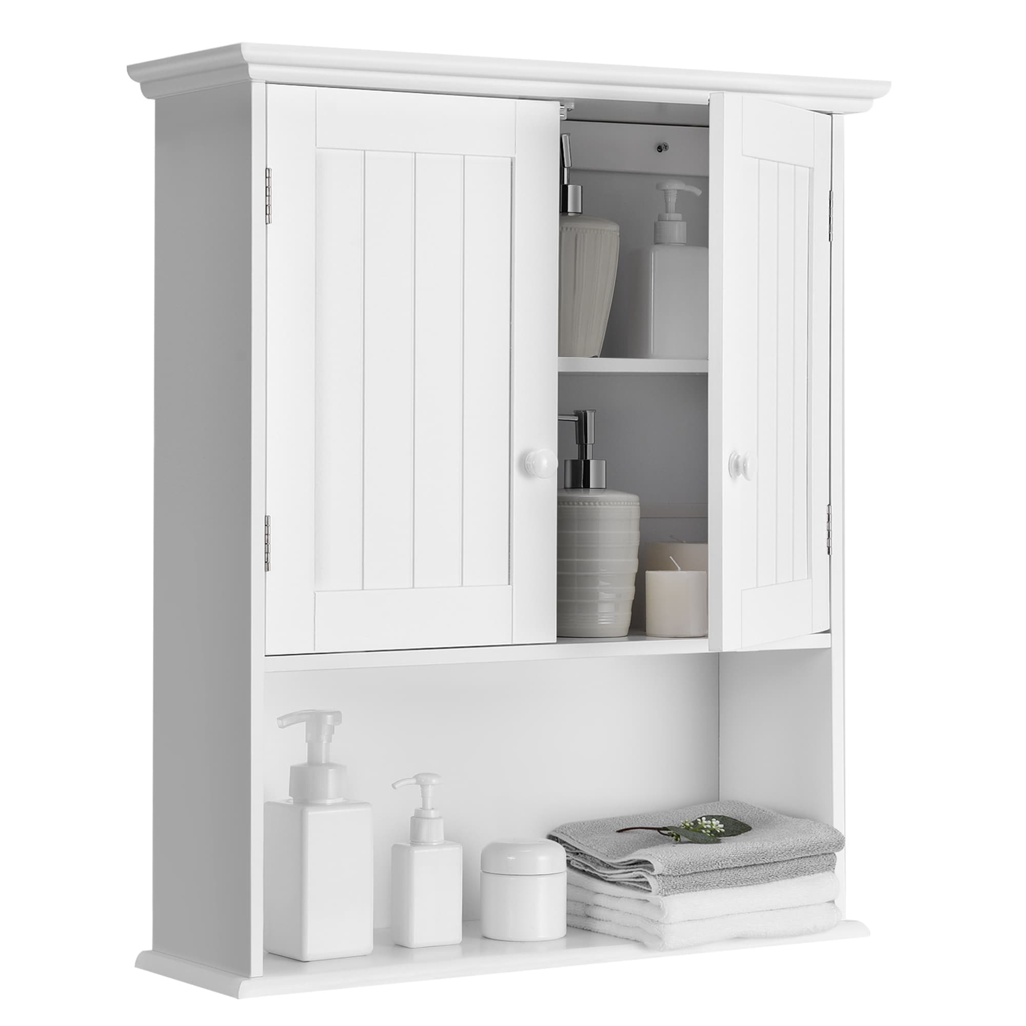 Costway Wall-Mounted Cabinet Bathroom Storage 2-Tier Shelf Multipurpose  Organizer White 