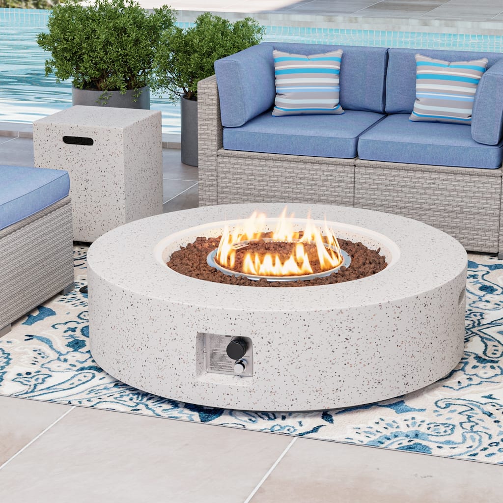 COSIEST Outdoor 41''Round Concrete Fire Pit Table with Tank