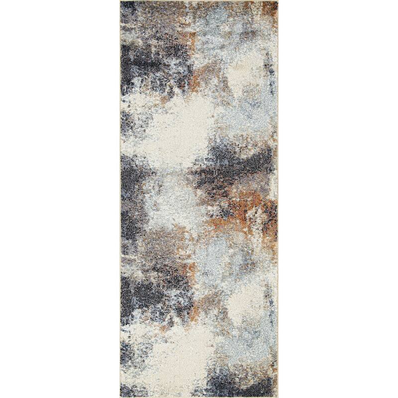 Olympia Collection Blue and Beige Abstract Design Area Rug - 2'5'' X 11'10''