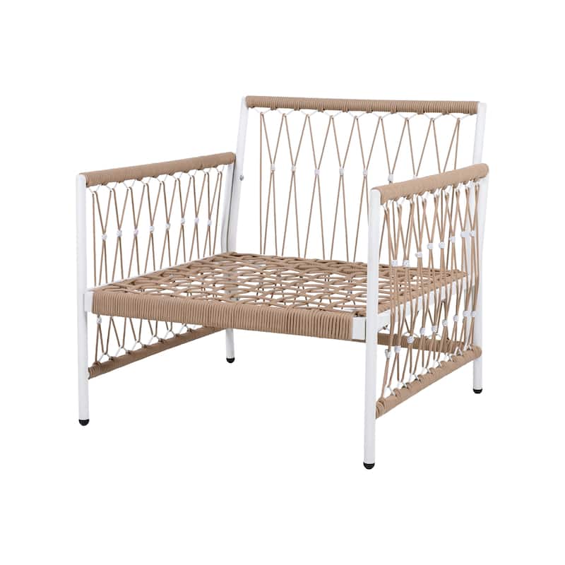 Roomfitters 3-Piece Outdoor Conversation Set with 2 Lounge Chairs and Glass Side Table, Handwoven Rope Patio Furniture