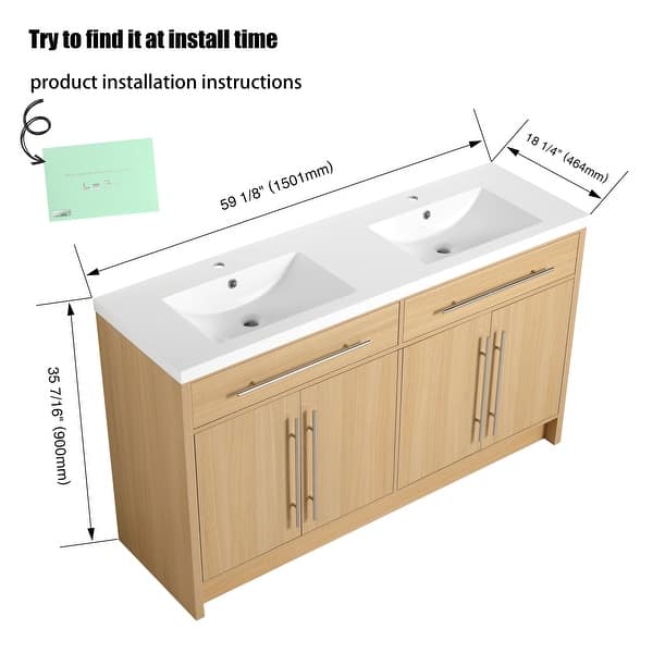 dimension image slide 0 of 2, Jentoria 48"/60" FreeStanding Bathroom Vanity with Sink, Bathroom Vanity with Soft Close Door and Adjustable Shelf