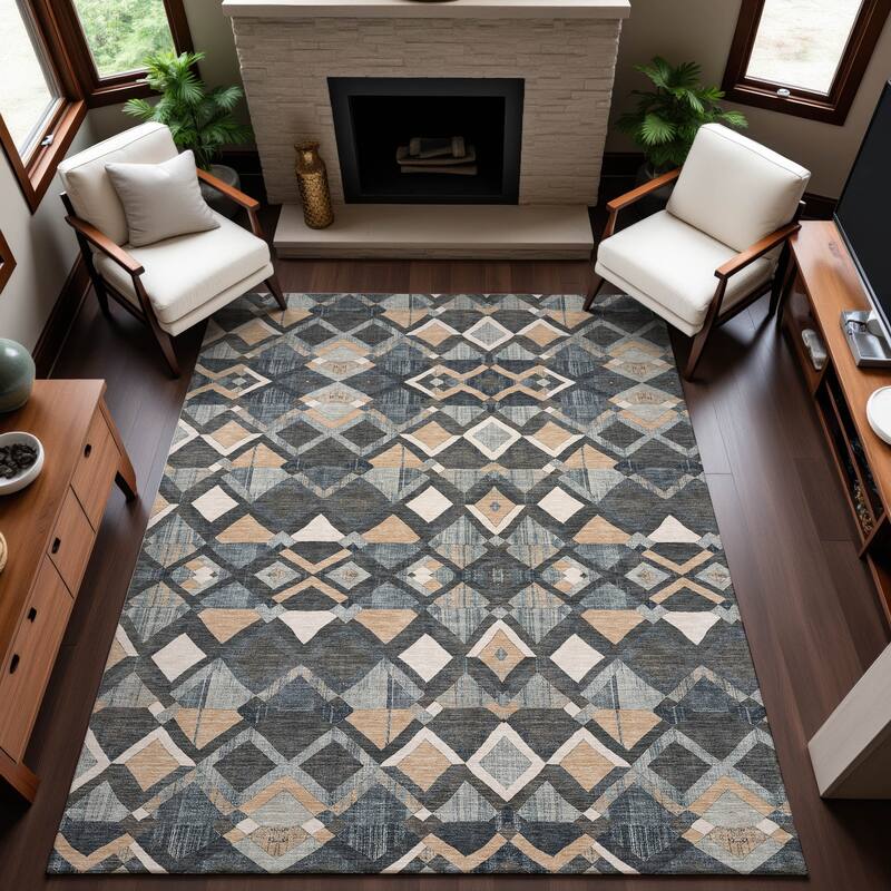 Premium Washable Super Soft Boho Geo Mayfield Rug - Graphite - 5' x 7'6"
