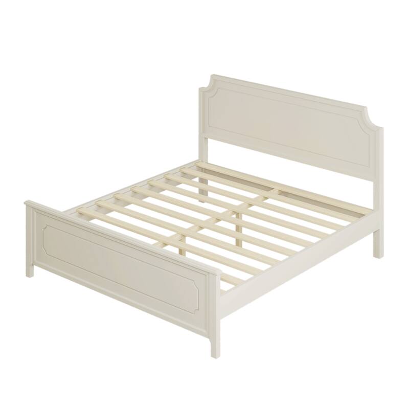 Milky White Rubber Wood Platform Bed with Headboard & Footboard - Bed ...