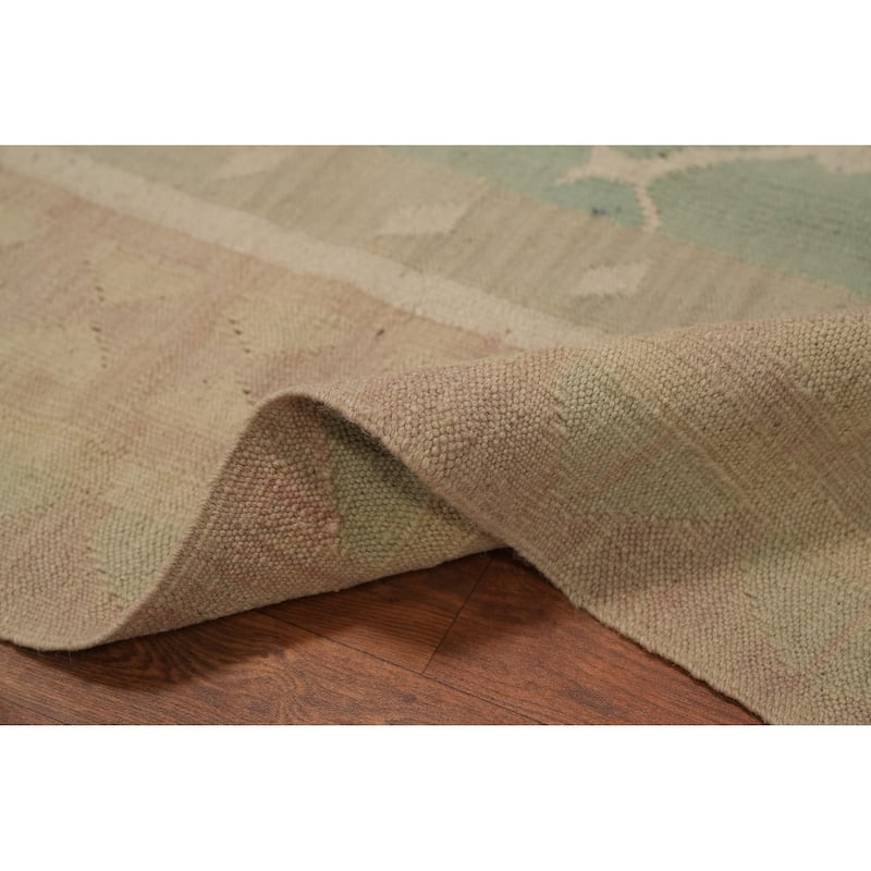 Hand Woven Oriental 100% Wool Carpet Southwestern Tribal Green Kilim Area Rug - 8' 11'' X 5' 10''