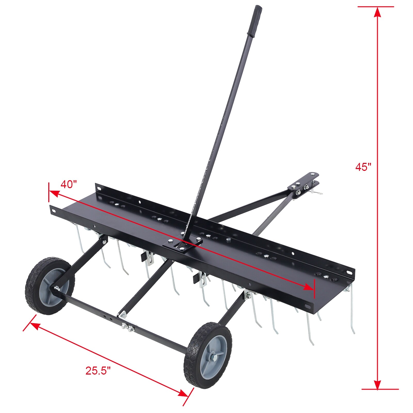 Lawn Sweeper Tow Behind Dethatcher Landscape Rake Lawn Tractor Rake Tine Tow Dethatcher Pull Behind Mower for Yard Black