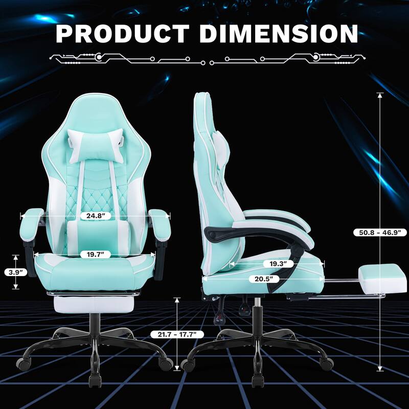Leather Racing Gaming Chair with Massage Lumbar Support, Adjustable Headrest and Footrest