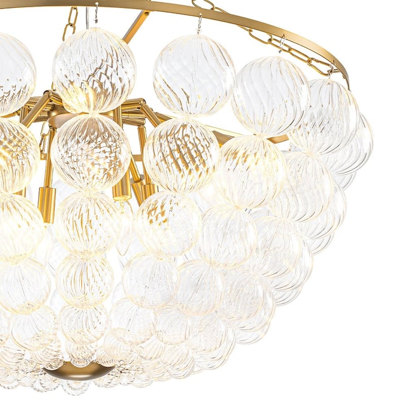 Glam Brass Tiered Swirled Glass Bubble Bead Cage Round Chandelier