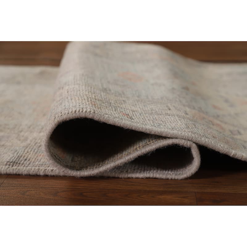 Hand Knotted Oriental 100% Wool Carpet Transitional Geometric Navy Blue & Blues Oushak Runner Rug - 9' 4'' X 2' 4''