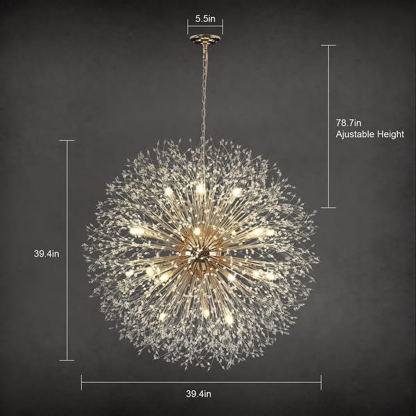 dimension image slide 2 of 5, Contemporary 16/20/24/30-Light Glam Oversized Firework Crystal Sputnik Chandelier Dandelion Pendant Light, Includes Bulbs