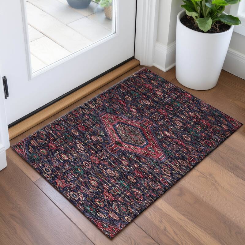 Premium Washable Super Soft Traditional Global Mayfield Rug - Navy - 1'8" x 2'6"