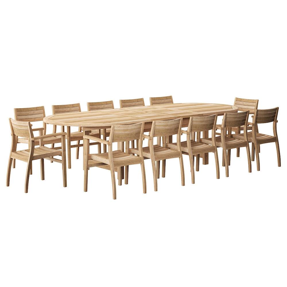Amazonia Mondavi 13-Piece Outdoor Dining Teak Double-Extendable Oval Patio Furniture