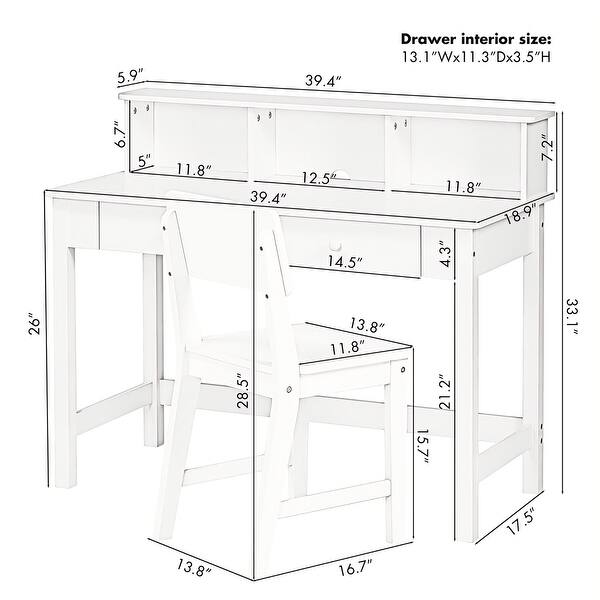 COSTARS Kids Desk and Chair Set with Hutch, Wooden Study Table for 5–12 Years Old, Student Writing Desk and Computer Workstation