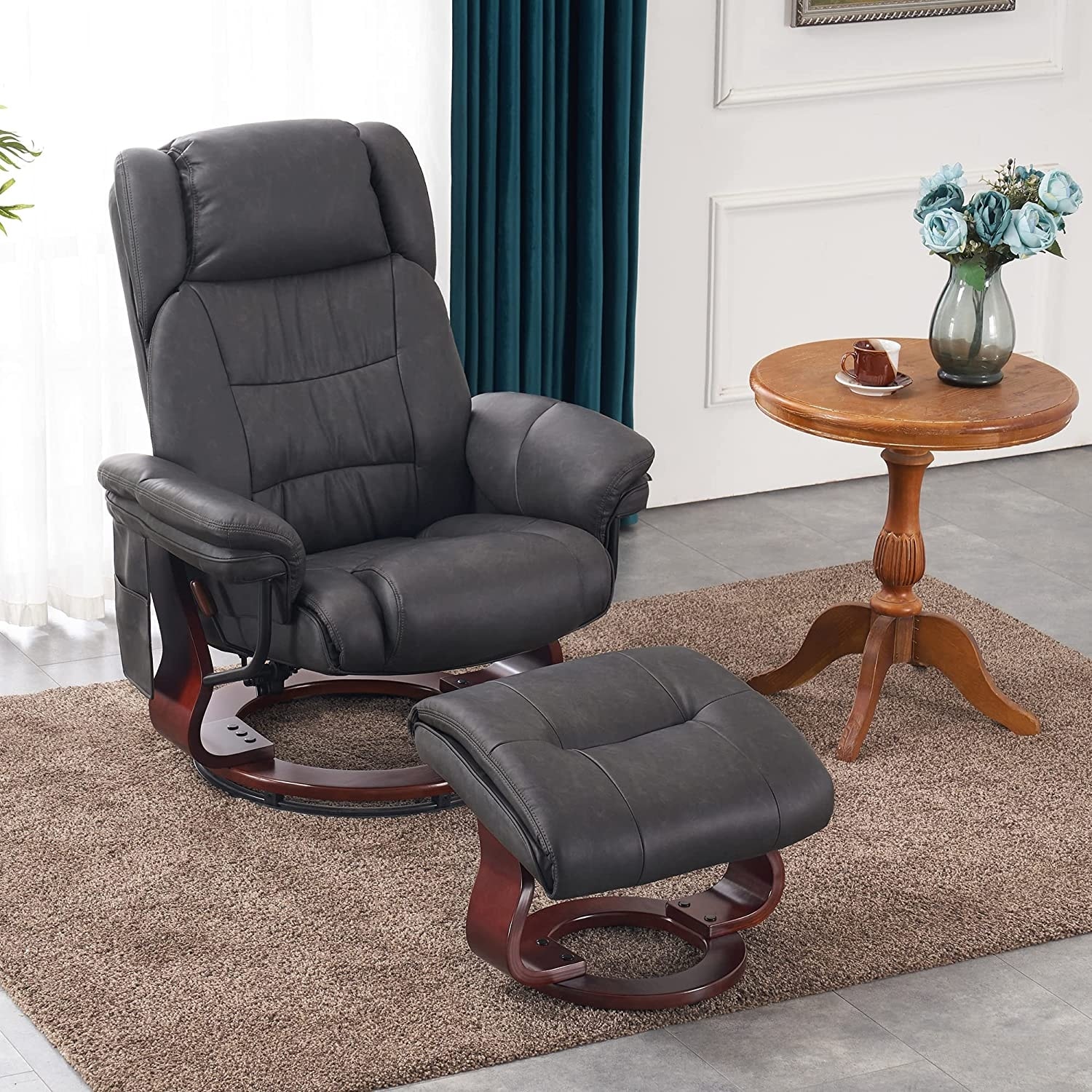 Mcombo Swivel Recliners with Ottoman Vibration Massage TV Chairs