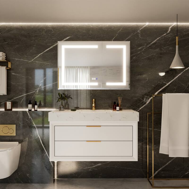 30-48'' W x 24'' H Surface or Recessed LED Bathroom Medicine Cabinet With Mirror,Defog & Quiet Hinges