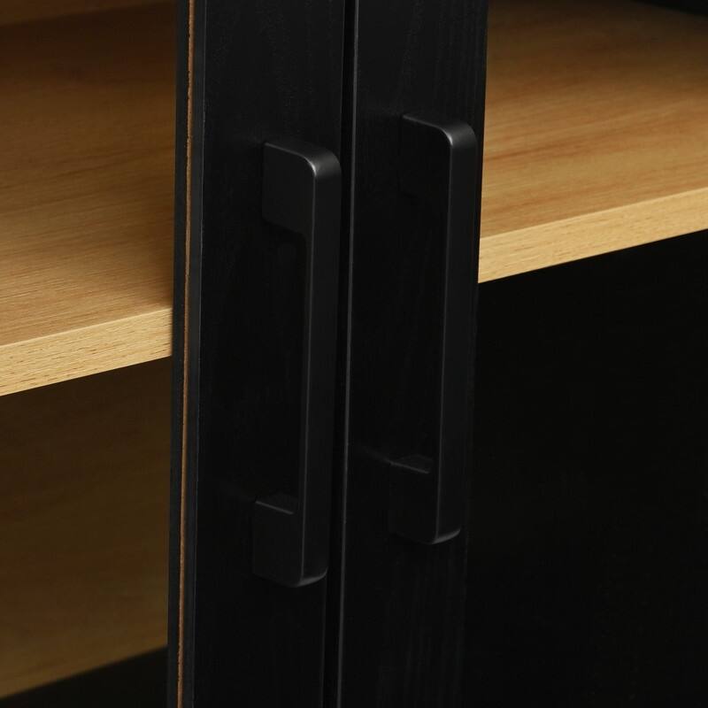 Farmhouse 66.9" TV Stand for TVs Up to 70", Wood Media Console with Adjustable Shelves and Glass Doors