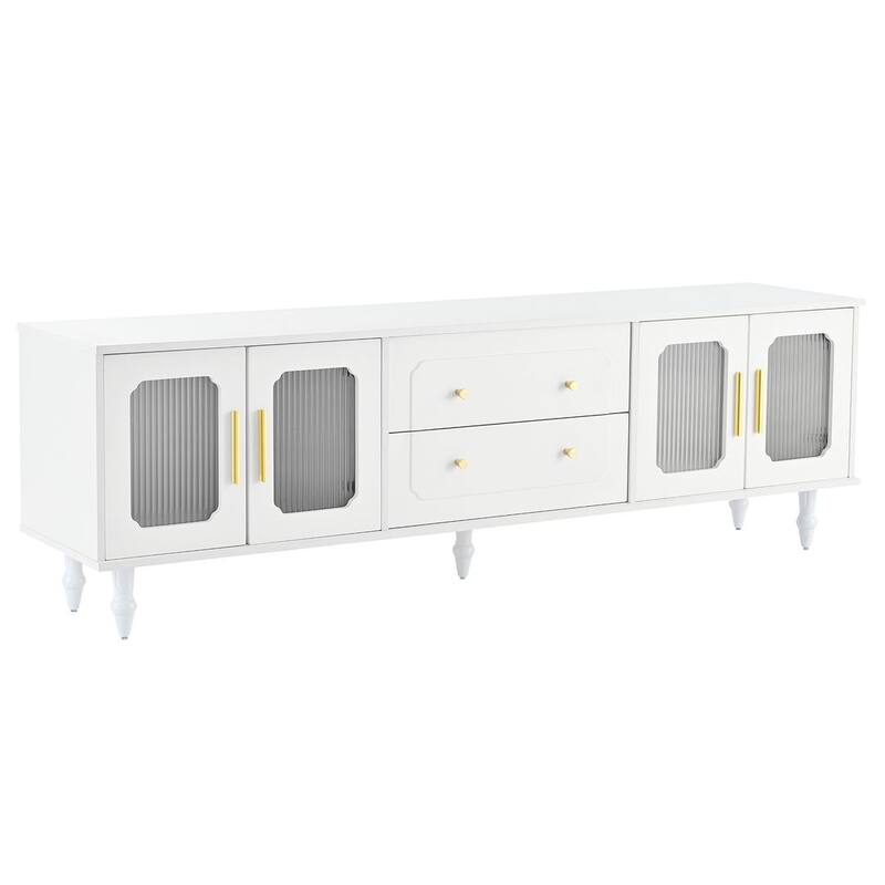 Retro Design TV Stand with Fluted Glass Doors and Adjustable Shelves for TVs Up to 78''