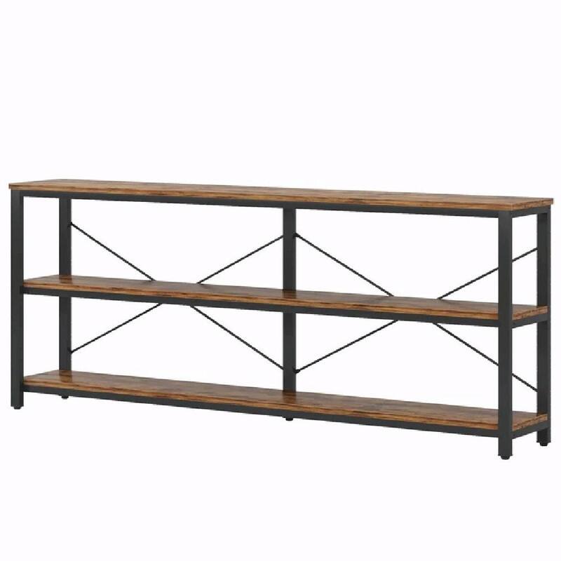 70.8" Rustic 3-Tier Sofa Console Table with Open Shelves and Metal Frame