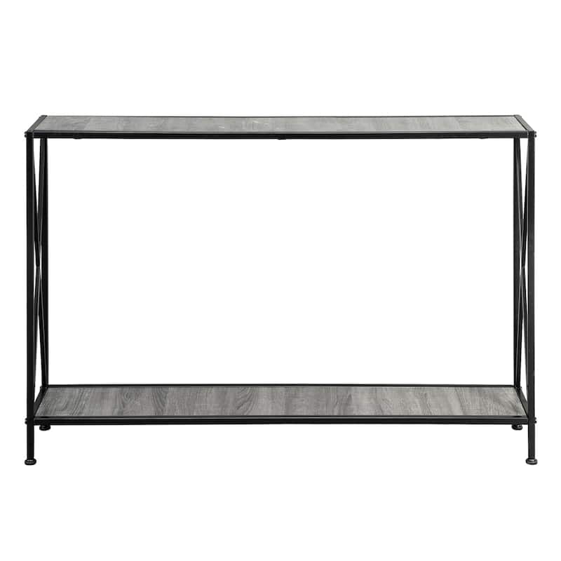 Modern Black Console Table with Steel Frame and Two Shelves for Living Room or Entryway - 43.3" x 9.5" x 28.7" (L x W x H)