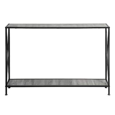 Modern Black Console Table with Steel Frame and Two Shelves for Living Room or Entryway - 43.3" x 9.5" x 28.7" (L x W x H)