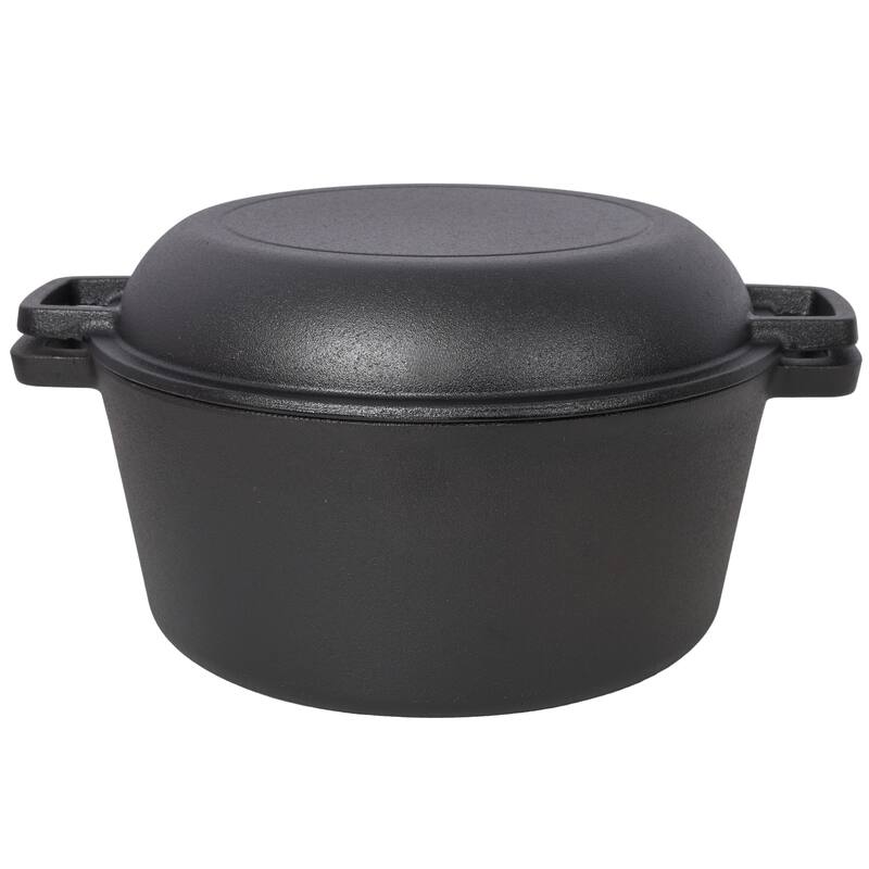 5QT Outdoor Camping Deep Pot with Skillet Lid, 2-in-1 Pre-Seasoned Cast Iron Dutch Oven with Iron Pot Rack