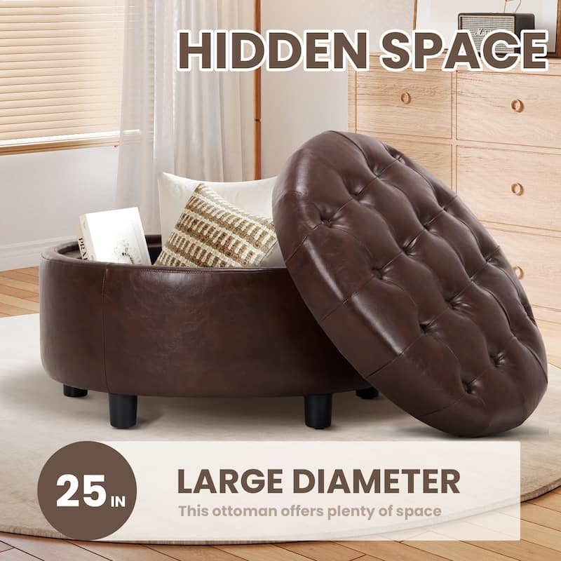 RENEWLINE Fabric Storage Ottoman with Tray Lid - Footrest & Hidden Storage for Living Room​