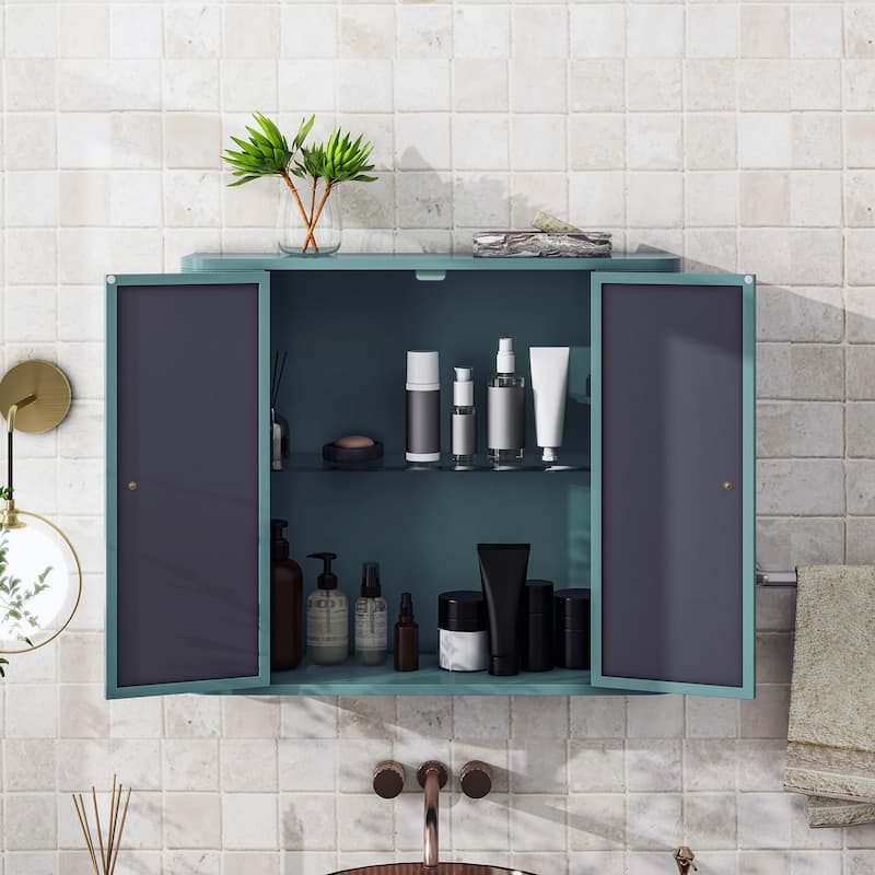 Wall-Mounted Bathroom Cabinet with Mirror,2 Mirrored Doors & Open Shelf,for Vanity,Toilet & Over-the-Sink
