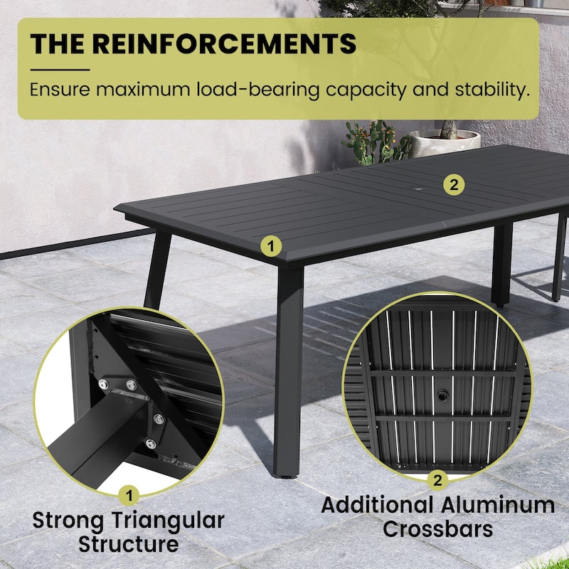 7/9 Piece Dining Set Aluminum Dining Table with Umbrella Hole and Folding Pneumatic Angle Adjustable Back Chairs