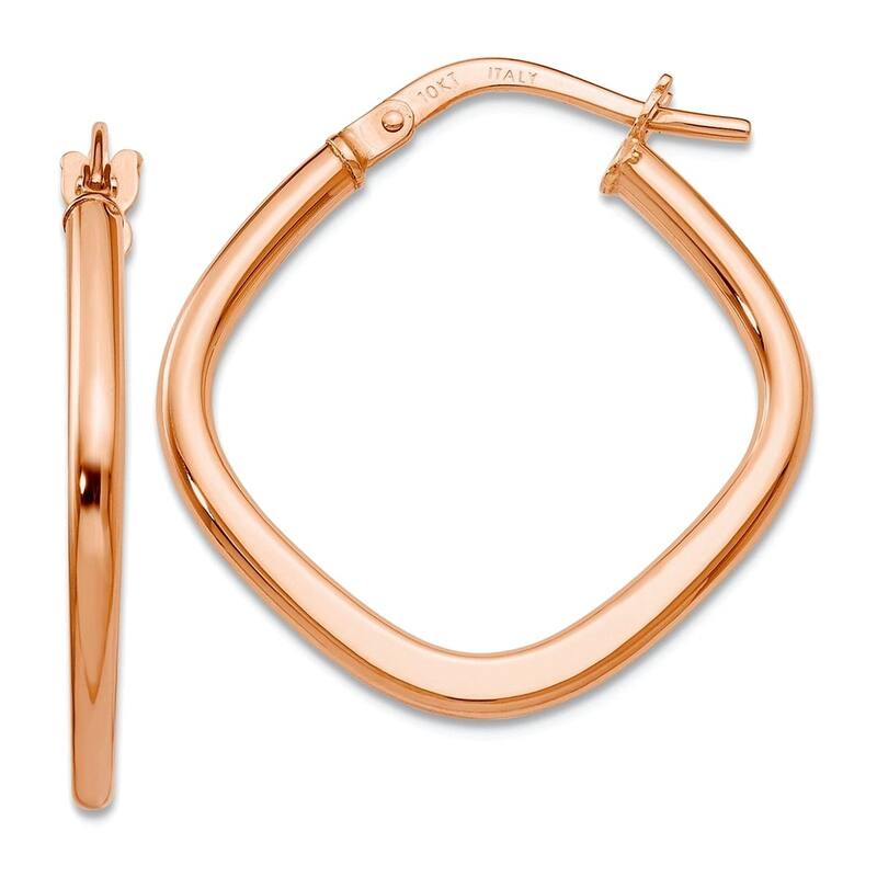 Curata 10k Yellow, White or Rose Rose Gold Italian 21.5x6mm Square Hoop Earrings - Rose Gold