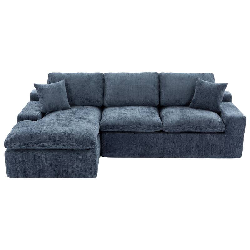 107.9" Living Room Cloud Sofa Couch, Free Combined, Modular L Shaped Sectional Sofa with Double Layer Cushion and Side Pockets - Blue
