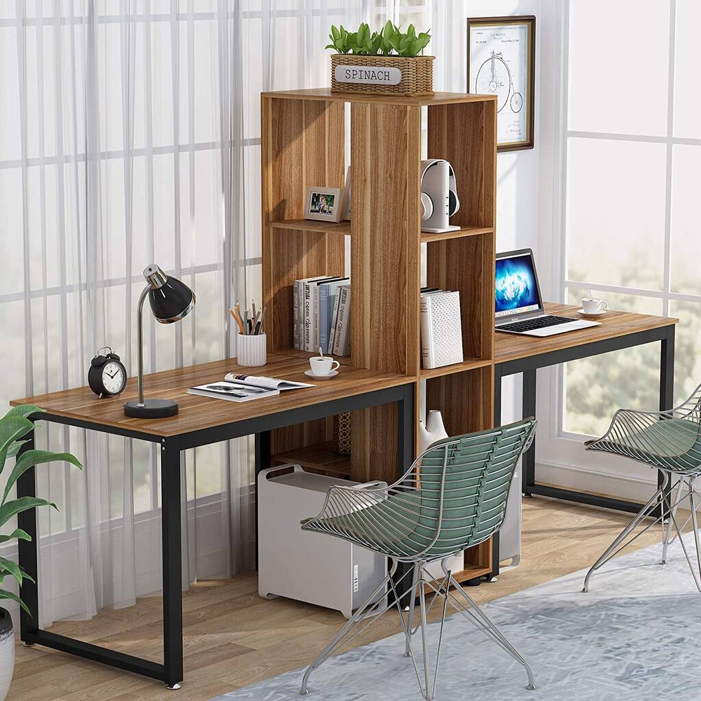 Work Stations Computer Double Rack 91 Inches 2 Person Computer Desk Double Workstations with Storage ...