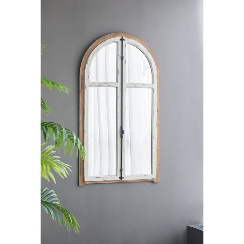 27.5" x 3" x 48" Arch Wood Wall Mirror - Brown Antique White