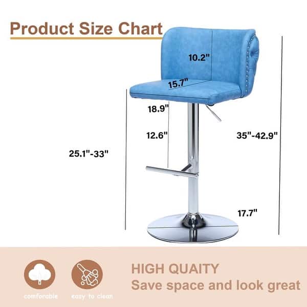 dimension image slide 8 of 9, Modern Upholstered Swivel Adjusatble Height Leather Barstools Set of 6