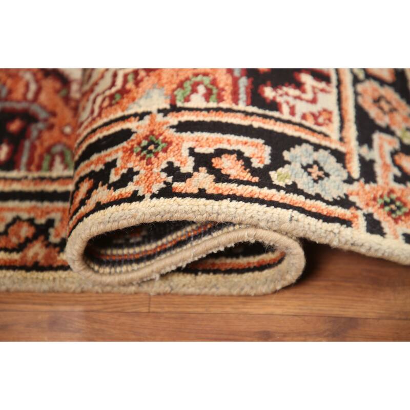 Hand Knotted Oriental 100% Wool Carpet Traditional Medallion Beige & Ivories Heriz (serapi) Area Rug - 3' 0'' X 2' 0''