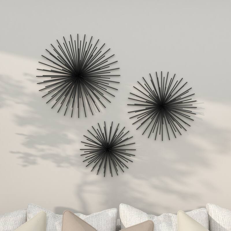 CosmoLiving by Cosmopolitan Metal 3D Starburst Wall Decor (Set of 3) - Silver, Gold, Black, Copper