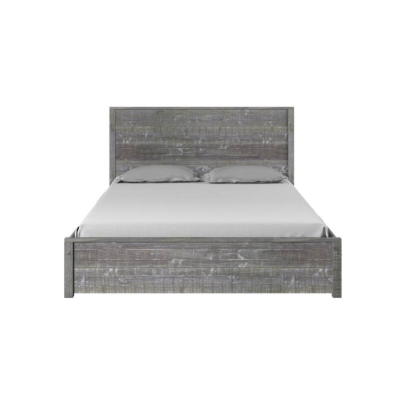 Queen Size Wood Bed Frame - Rustic Recluse Solid Pine Bed - Misty Grey Finish
