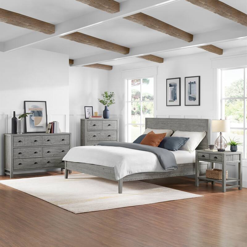 Arden 4-Piece Bedroom Set with King Bed, 2-Drawer Nightstand with Open Shelf, 5-Drawer Chest, 6-Drawer Dresser