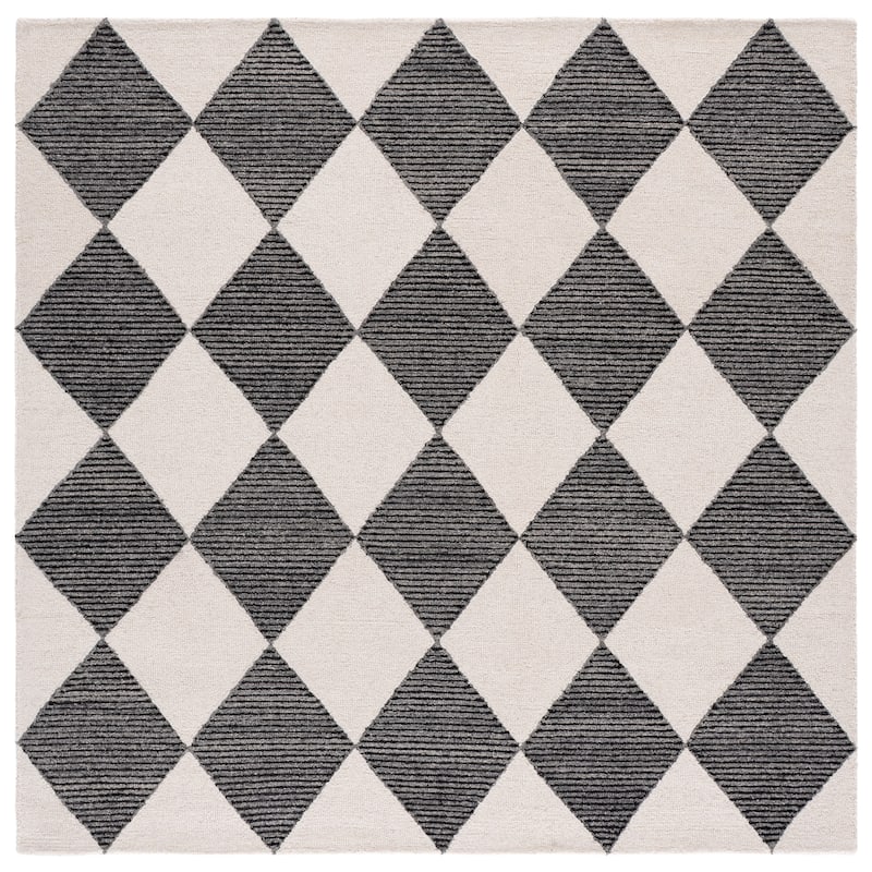 SAFAVIEH Handmade Ebony Krsta Contemporary Wool Rug - 6' Square - Ivory/Black