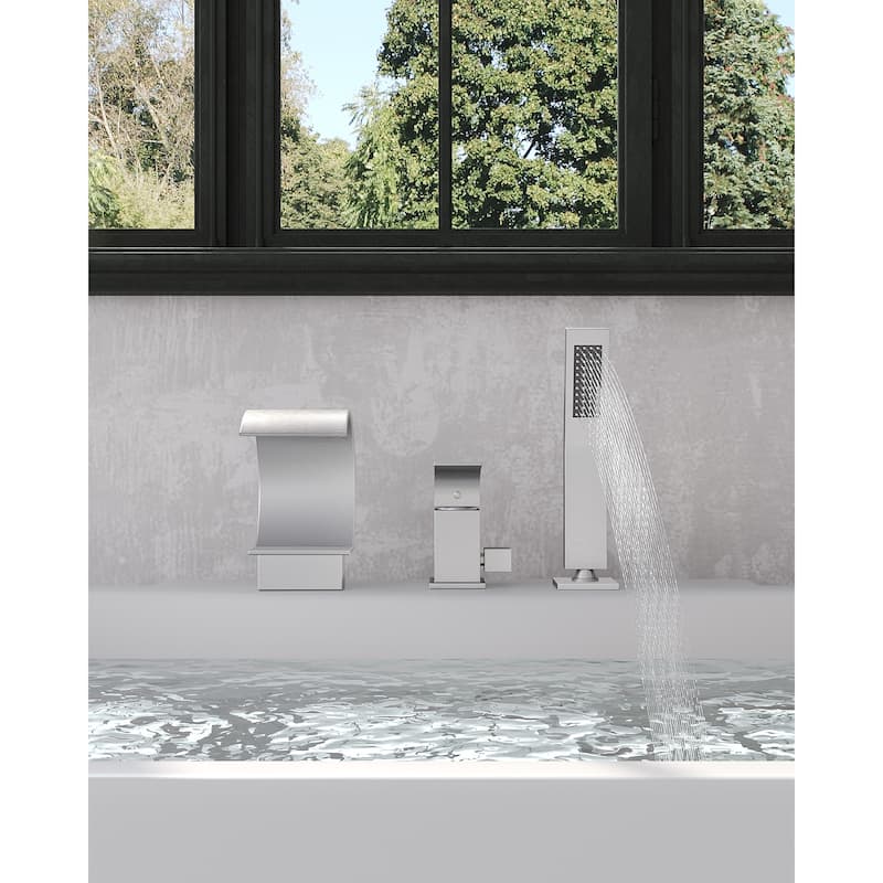 Roman Tub Faucet 3 Holes Deck Mount Bathtub Faucet with Handheld Shower Sprayer