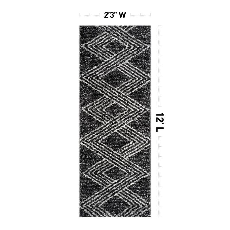 Abstract Geometric Shag Rug - Anthracite Dark Gray - Medium Pile Rug - Kid & Pet Friendly