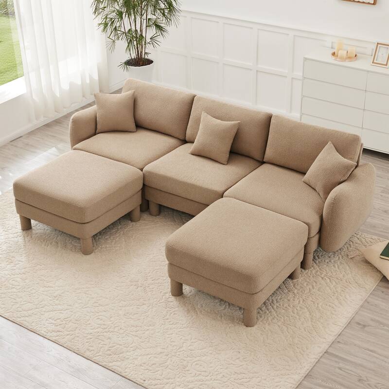 109.4" 3-Seater Modern Upholstered Sofa Couch, Deep-Seat Sectional Sofa with Shell-Shaped Armrests, Leisure Sofa for Living Room