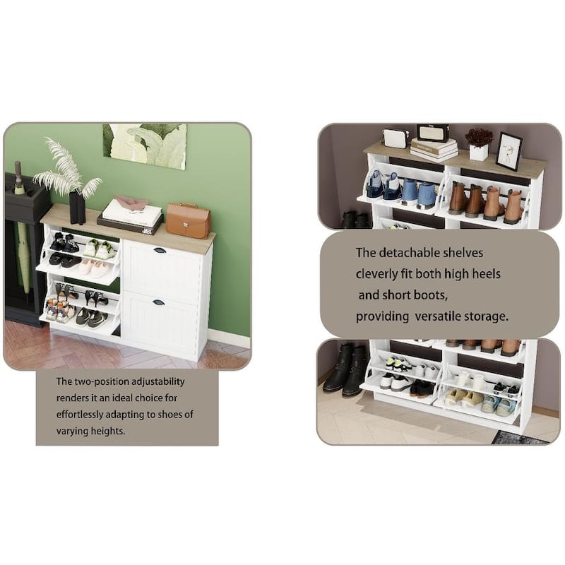 Anmytek Slim 4 Flip Drawer Shoe Storage Cabinet with Adjustable Shelves, Freestanding Entryway Shoe Organizer, White