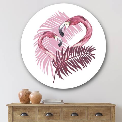 Designart 'Flamingo In Tropical Summer I' Traditional Metal Circle Wall Art