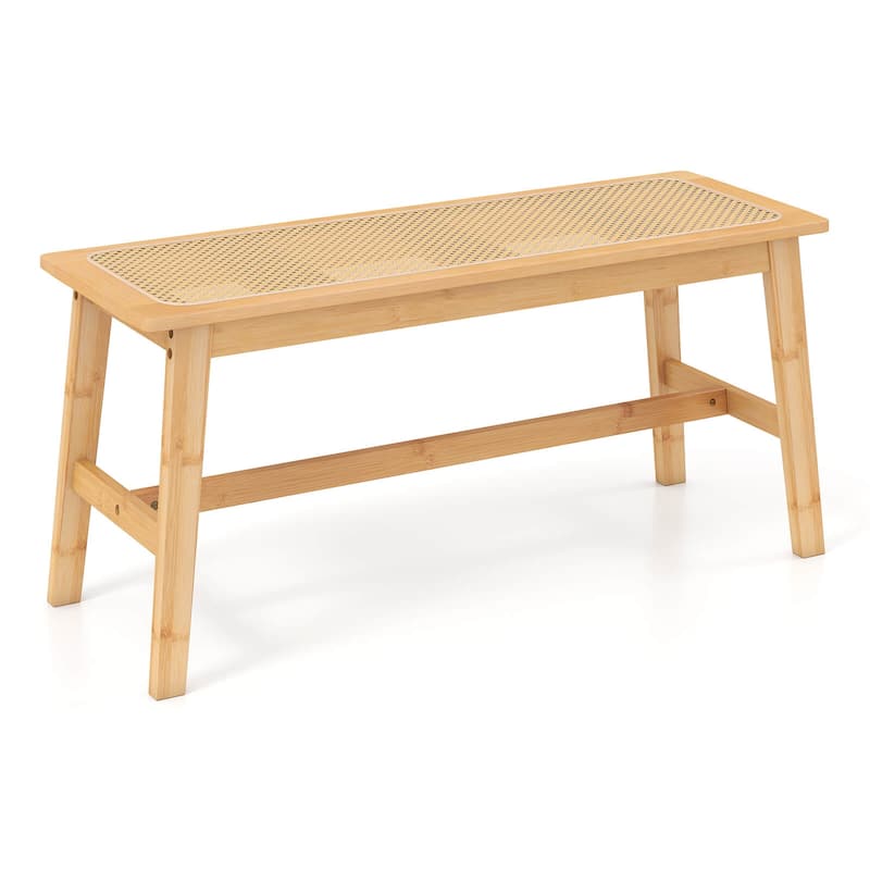 Costway 39.5” Bamboo Dining Bench with Handwoven Rattan Seat, Wooden - See Details - See Details - Natural