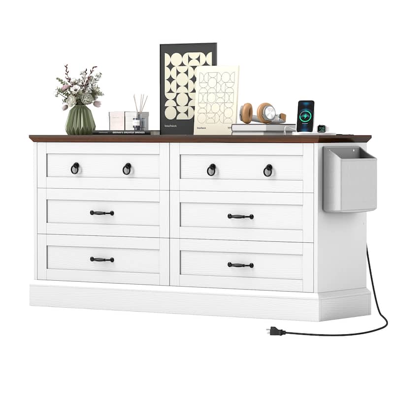 Moasis Farmhouse 59" 6 Drawer/7 Drawers Dresser Chest of Drawers Storage Organizer For Bedroom