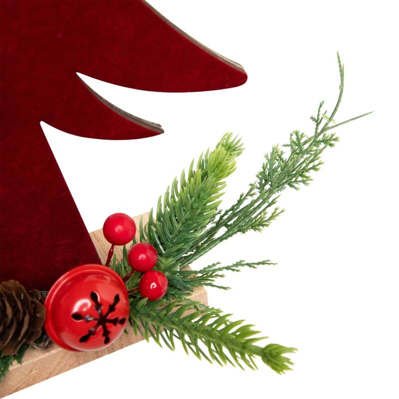 Pine Tree and Jingle Bell Christmas Decoration - 15.5"- Red and Green