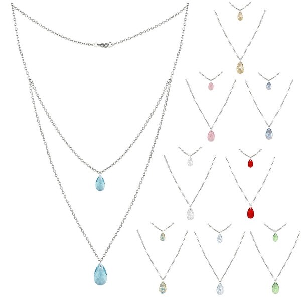 Assorted Colors Double Crystal Teardrop Stainless Steel Chain Necklace. Opens flyout.