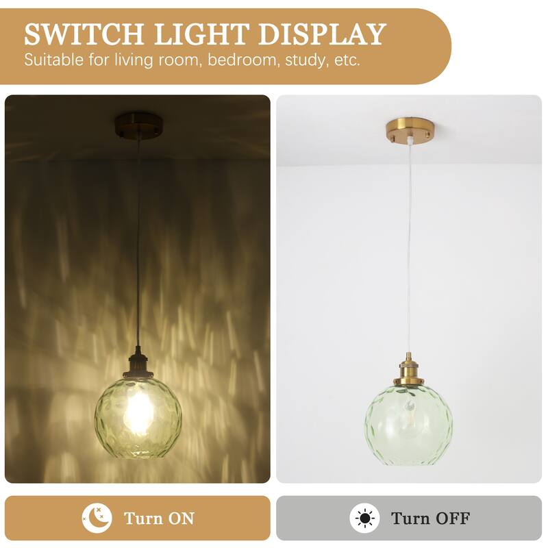 1-Light Glam Modern Metal Hanging Foyer Pendant Light with Glass Shade for Kitchen Island