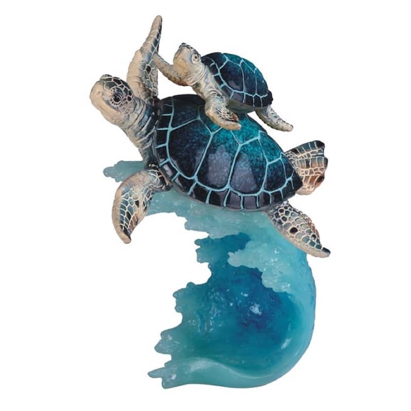 Q-Max 8.75"H Sea Turtle with Baby Swimming on Wave Statue Marine Life Decoration Figurine