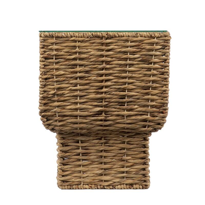 HomeRoots 23" Brown And Clear Glass And Rattan Wicker Square End Table - 18