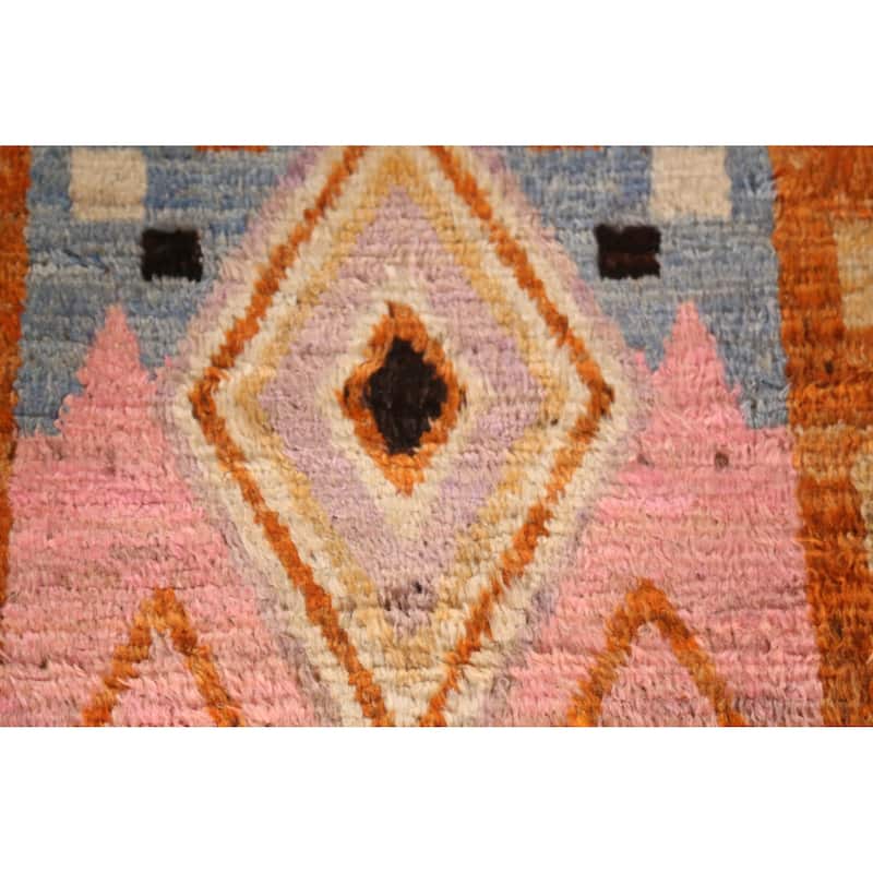 Geometric Orange Moroccan Runner Rug Handmade Wool Carpet - 2'10" x 9'8"